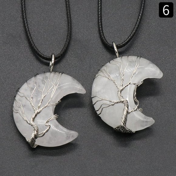Tree Of Life Wire Wrapped Moon Pendant / Healing Reiki Crystal Necklace - Picture 12 of 15